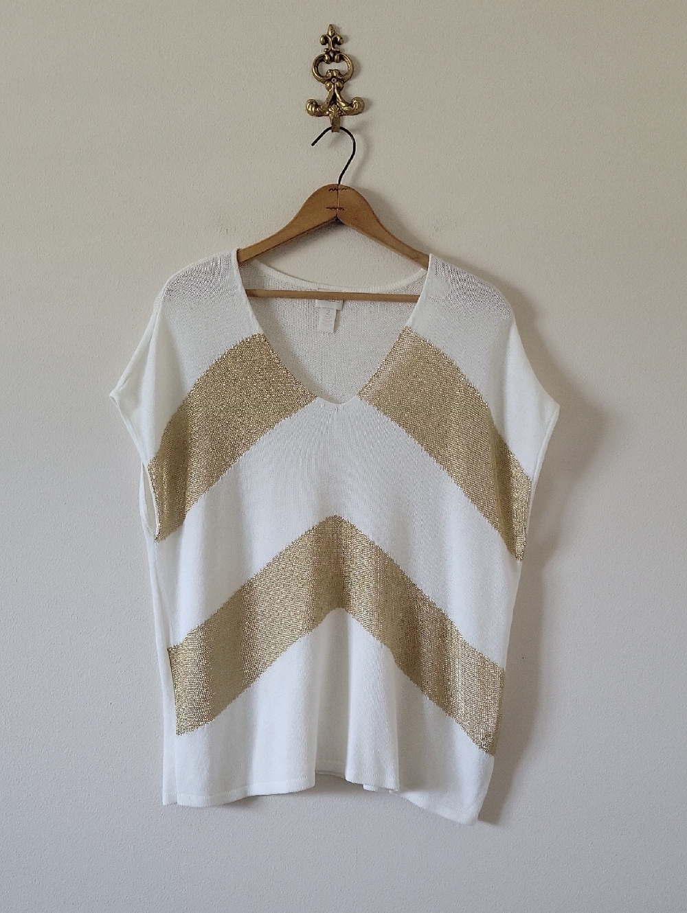 Chico's Ecru Gold Mixed Metallic Tammy Sleeveless Sweater Size Large